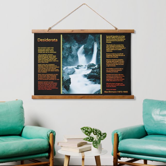 Felsige Bergwasserfälle DESIDERATA Wandteppich Mit Holzrahmen (Wohnzimmer)