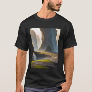 Felsige Gegend Klippe Moos Nebel Schatten Tal T-Shirt