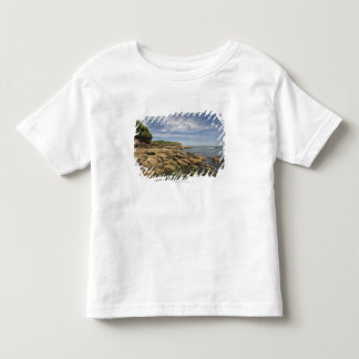 Felsige Küste mit dem Motorboot-Reisen Kleinkind T-shirt