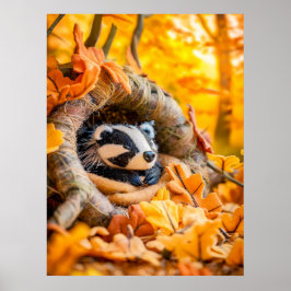 Felt Badger im Herbstwald Poster