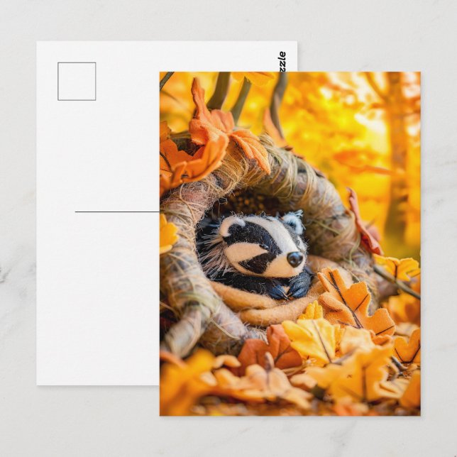 Felt Badger im Herbstwald Postkarte (Vorne/Hinten)