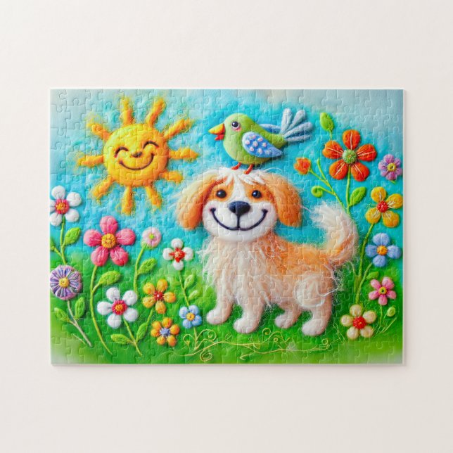 Felt Dog genießen Sommersonne Puzzle (Horizontal)