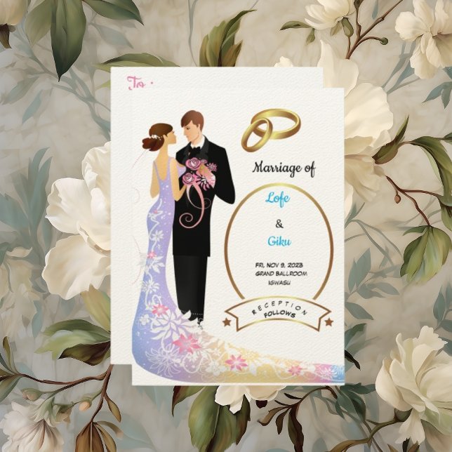 Felt Ecru Paper Couple and Rings Wedding Einladung (Von Creator hochgeladen)