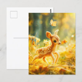 Felt Fawn in Sunny Clearing mit Schmetterling Postkarte