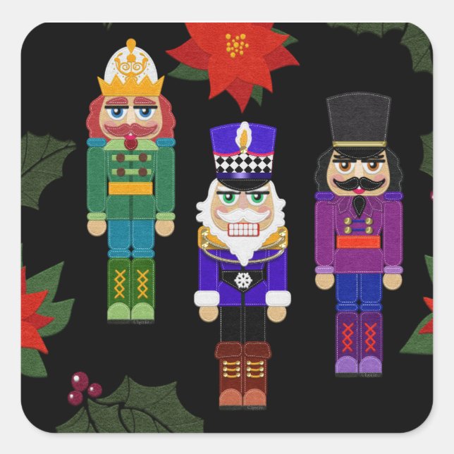 Felt Look Nutcrackers Soldiers Whimsical Quadratischer Aufkleber (Vorderseite)