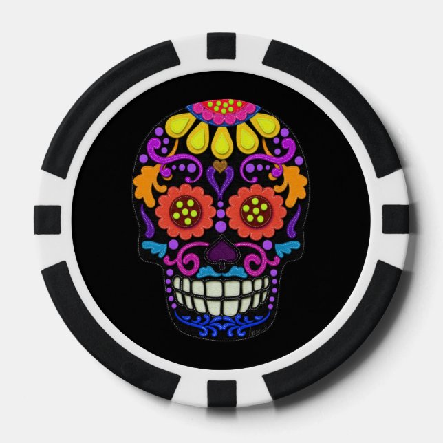 Felt Look Sugar Skull Schöne Pokerchips (Vorderseite)