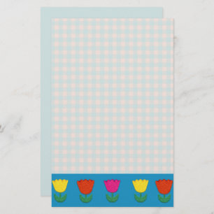Felt Look Tulips und Gingham Karos Country Style Briefpapier