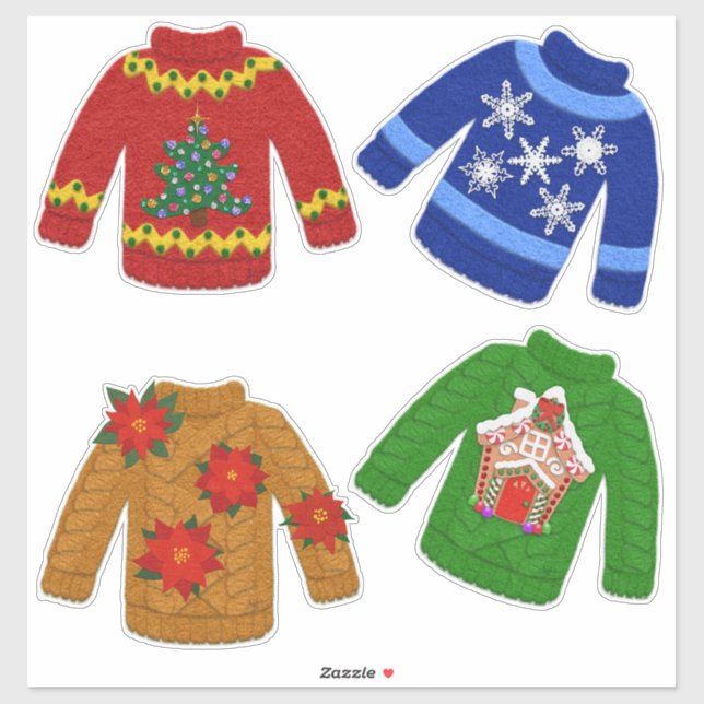 Felt Look Weihnachts Tacky Sweaters Niedlich Aufkleber (Blatt)