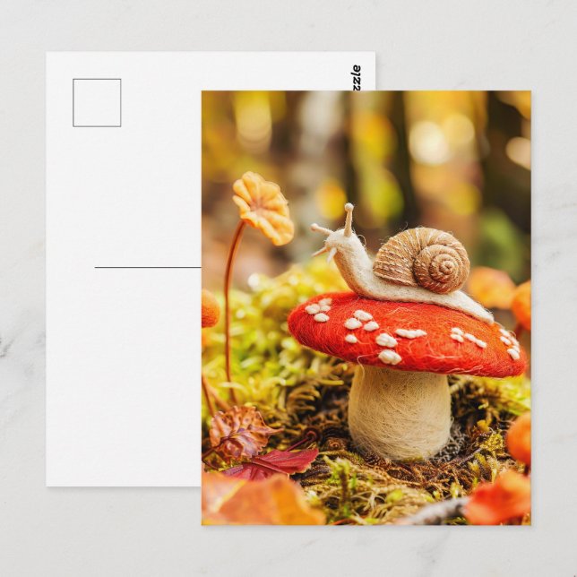 Felt Schnecke über feinen agarischen Pilz krabbeln Postkarte (Vorne/Hinten)