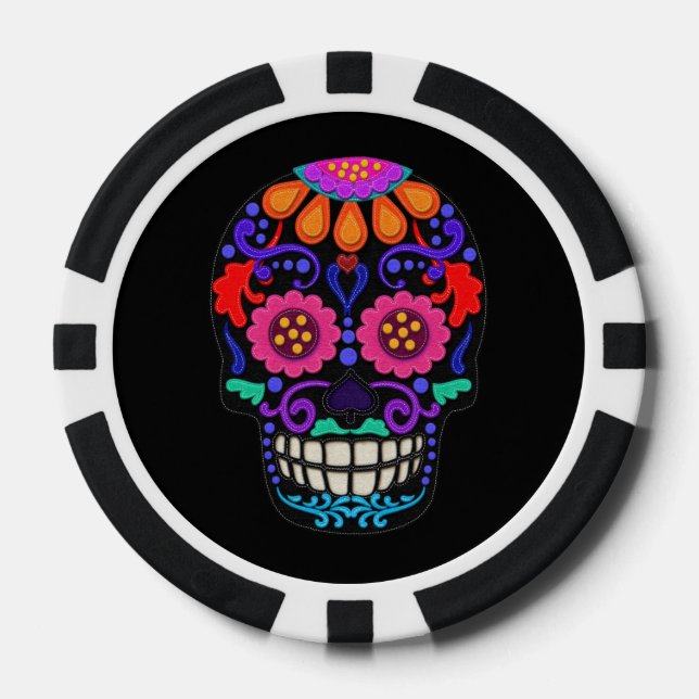 Felt Style Beautiful Sugar Skull Pokerchips (Vorderseite)