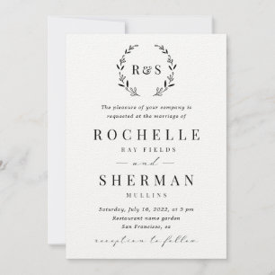 Felt White Premium Rustic Leaf Monogram Wedding Einladung