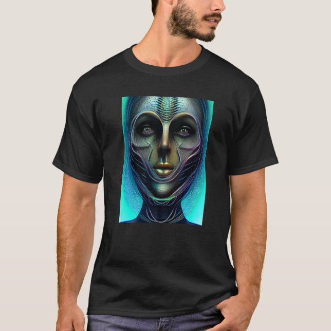 Female Alien Cyborg Visitor from an Organic Green  T-Shirt (Vorderseite)