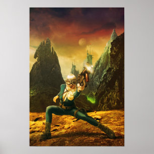 Female Fighter auf seltsamem Planeten Poster
