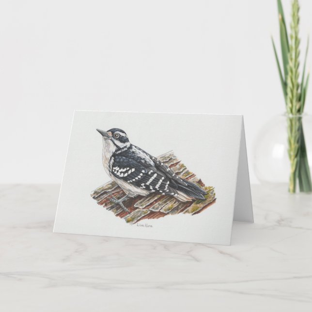 Female Hairy Woodpecker Art Card Dankeskarte (Vorderseite)