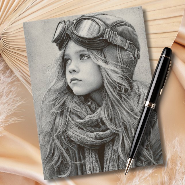 Female Pilot Black Sketch Girl Aviation Birthday  Postkarte (Von Creator hochgeladen)
