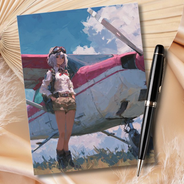 Female Pilot Portrait Fun Kawaii Aviation Birthday Postkarte (Von Creator hochgeladen)