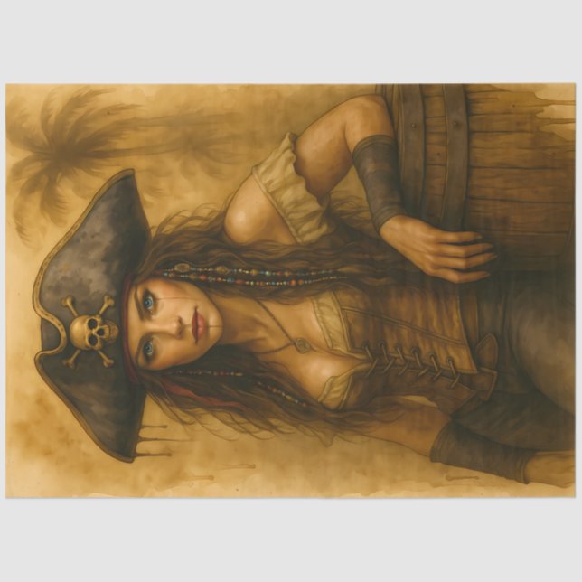Female Pirate with Rum Barrel Vintage Nautical  Seidenpapier (Vorderseite)