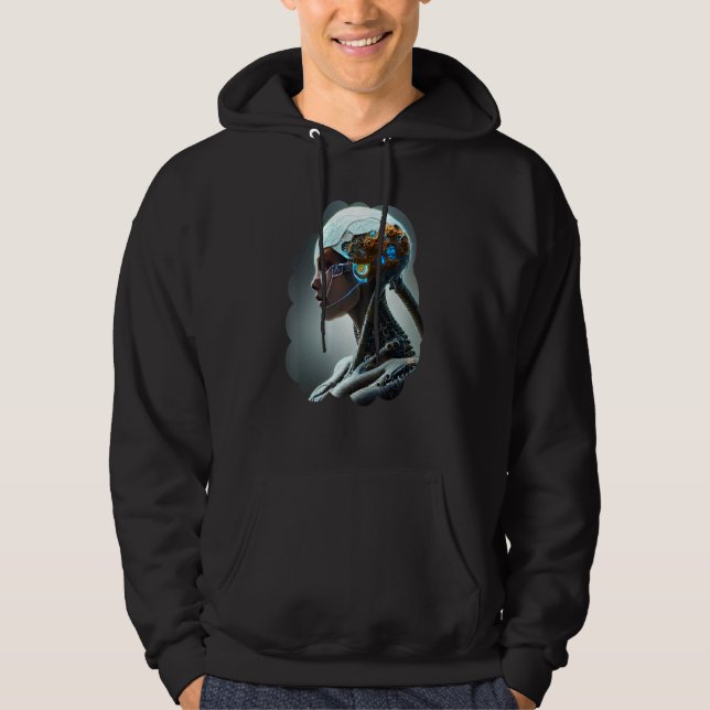 Female Robot Sci Fi Cyborg Unique Futuristic Digit Hoodie (Vorderseite)