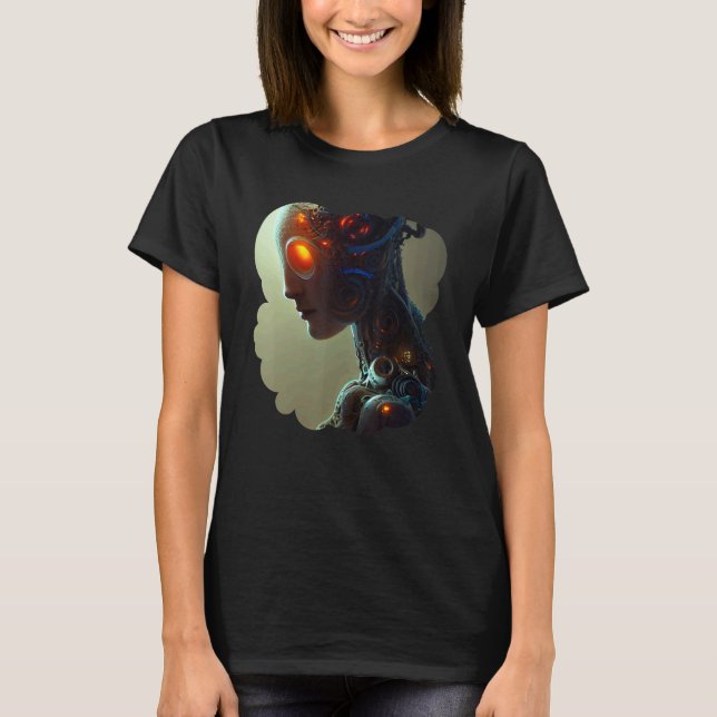 Female Robot Sci Fi Cyborg Unique Futuristic Digit T-Shirt (Vorderseite)