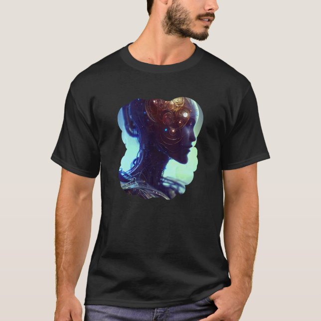 Female Robot Sci Fi Cyborg Unique Futuristic Digit T-Shirt (Vorderseite)