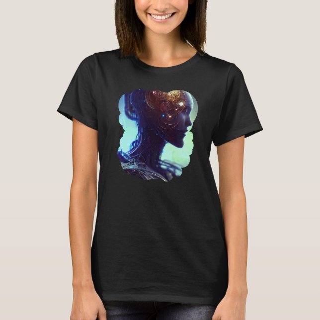 Female Robot Sci Fi Cyborg Unique Futuristic Digit T-Shirt (Vorderseite)