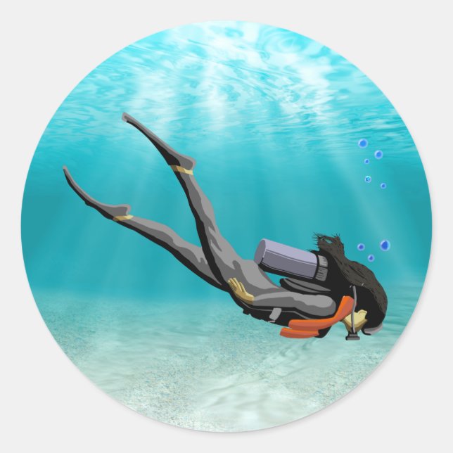 Female S.C.U.B.A. Diver Runder Aufkleber (Vorderseite)
