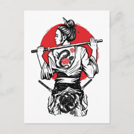 Female Samurai Dragon Rose – Japanese Warrior  Postkarte