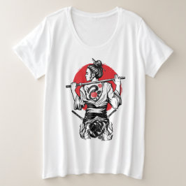 Female Samurai Warrior – Dragon Rose Tattoo Japane Große Größe T-Shirt