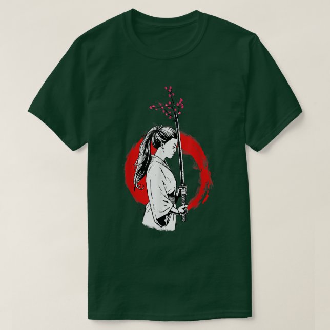 Female Samurai with a Sakura sword  (2) T-Shirt (Design vorne)