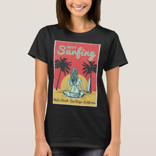 Female Surfer Black s Beach San Diego California T-Shirt (Vorderseite)