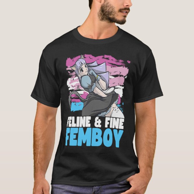 Femboy Maidcore mit Cat Ears Feline & Fine Femboy T-Shirt (Vorderseite)