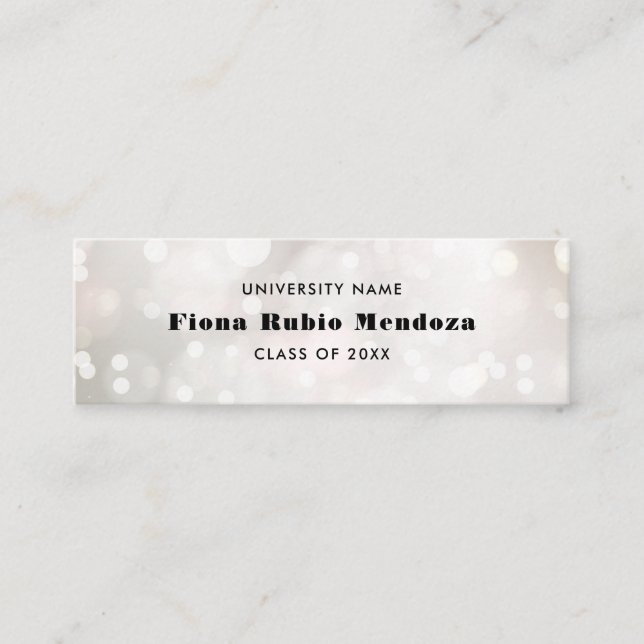Femine White Bokeh Pearl Abschluss Name Beilage Mini Visitenkarte (Vorderseite)