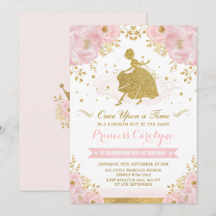 Feminin Princess Cinderella Pink Gold Geburtstag Einladung