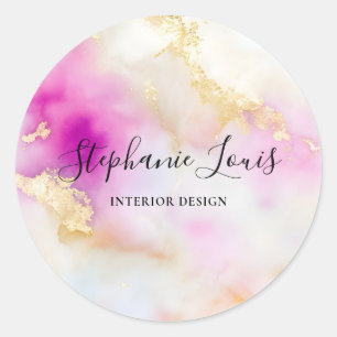Feminine Abstrakt Watercolor Rosa Runder Aufkleber