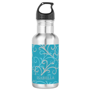 Feminine Aqua Blue Swirl Personalisiert Edelstahlflasche