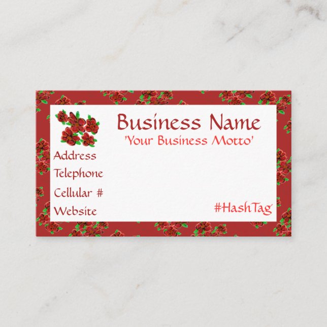 Feminine Barry Red Floral Business Card Rabattkarte (Vorderseite)
