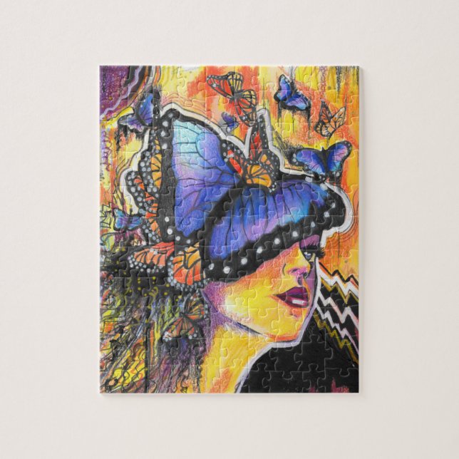 Feminine Blue Butterfly Abstrakt Art Malerei Puzzle (Vertikal)