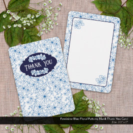 Feminine Blue Floral Pattern, Blank Dankeskarte