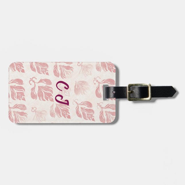 Feminine Blush Pink-Muster Monogram-Gepäckmarke Gepäckanhänger (Vorderseite horizontal)