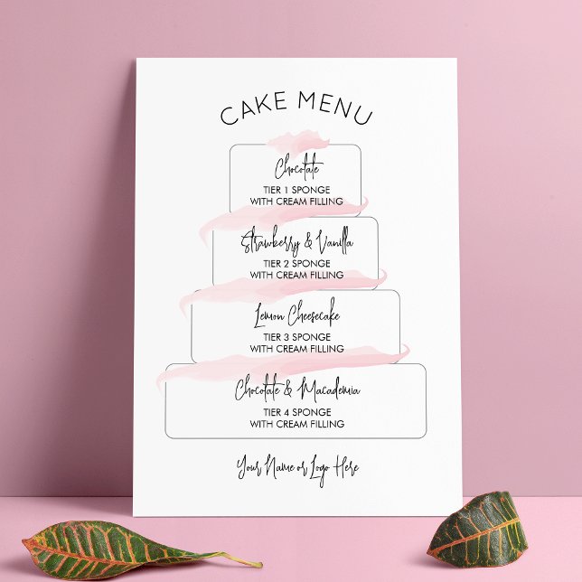 Feminine Blush Pink Script Cake Flavor Menü Poster (Von Creator hochgeladen)