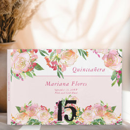 Feminine Blush Pink und Gold Floral 15. Geburtstag Gästebuch