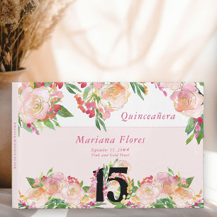 Feminine Blush Pink und Gold Floral 15. Geburtstag Gästebuch