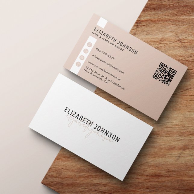 Feminine Boho Beige Minimalistischer einfacher QR- Visitenkarte (Von Creator hochgeladen)
