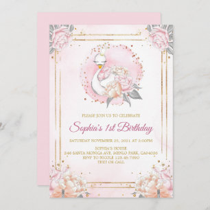 Feminine Boho Swan Princess Pink Blush Birthday Einladung