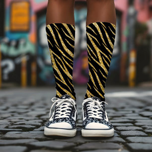 Feminine Chic Luxury Black Gold Klasse Zebra Print Socken