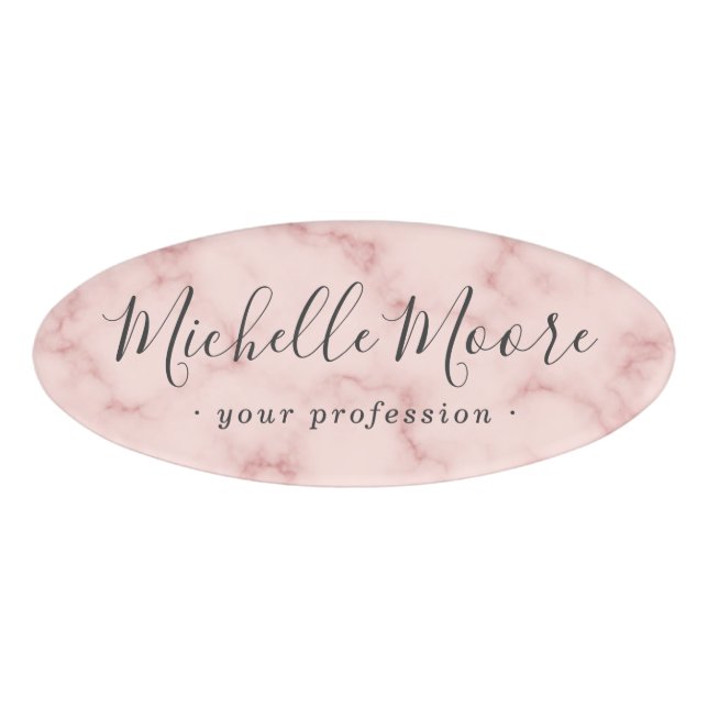 Feminine Drehbuch elegantes Rosa Imitat Marmor Namenschild (Vorderseite)