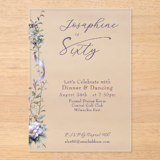 Feminine Dusty Blue Wildflower Sixtieth Birthday Acryleinladungen