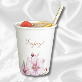 Feminine Dusty Pink Floral Rose Brautparty Pappbecher