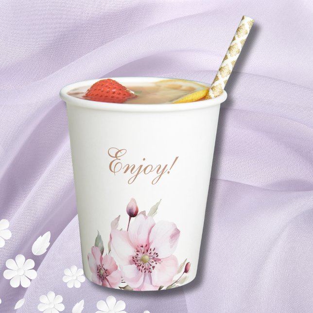 Feminine Dusty Pink Floral Rose Kinderdusche Pappbecher (Von Creator hochgeladen)
