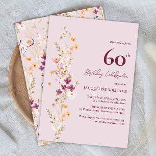 Feminine Floral 60. Geburtstag Einladung